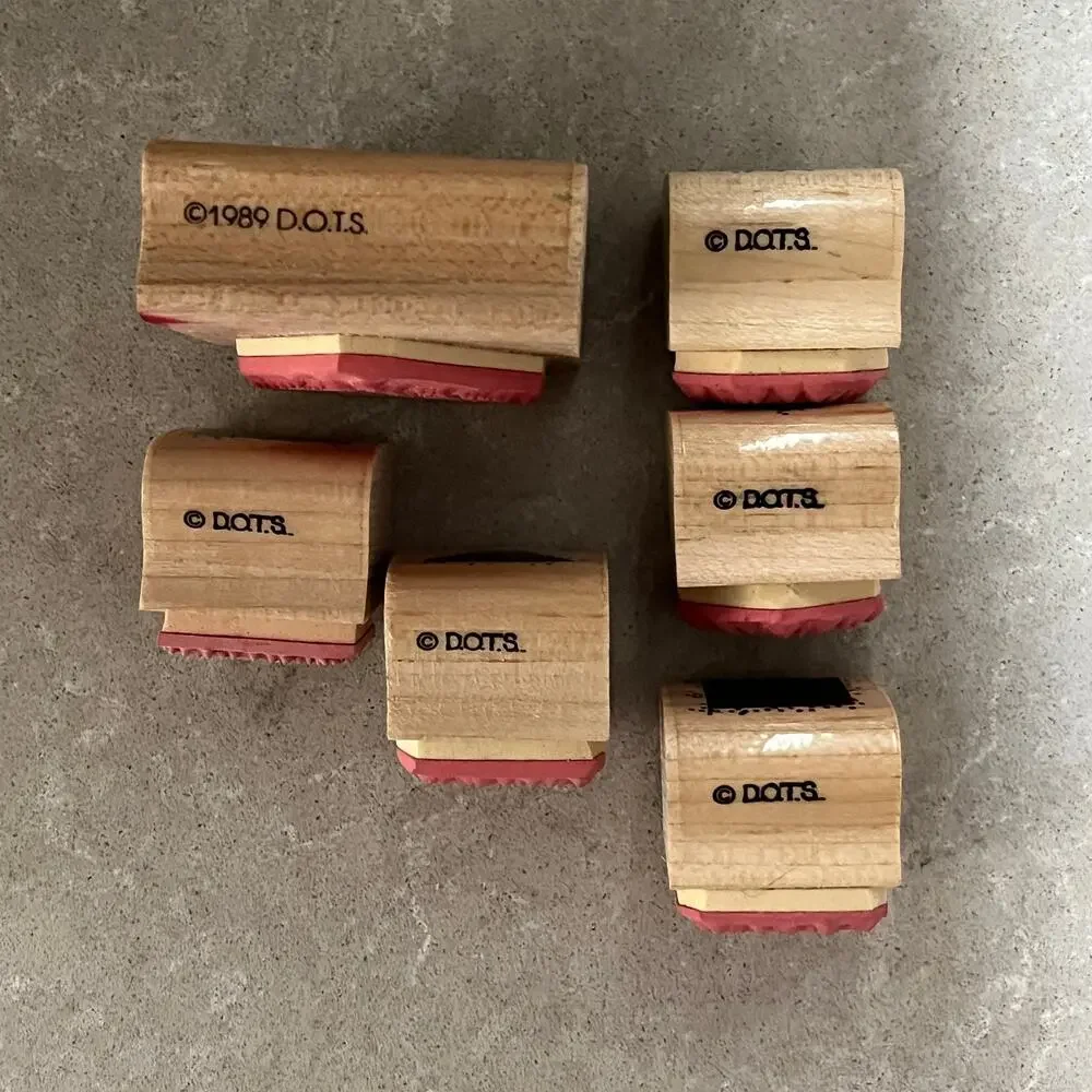 Vtg D.O.T.S. Lot of 6 Black Silhouette Shapes Wood Mounted Rubber Stamps